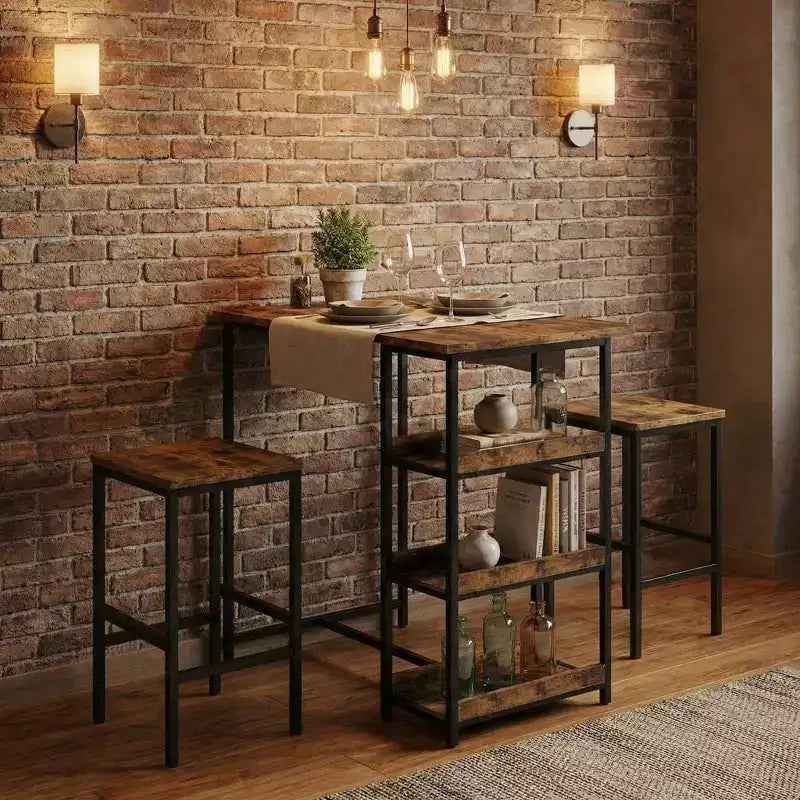 Black/Grey/Vintage 3-Piece Industrial Dining Set, Seats 2 – Metal Frame & Wood Top