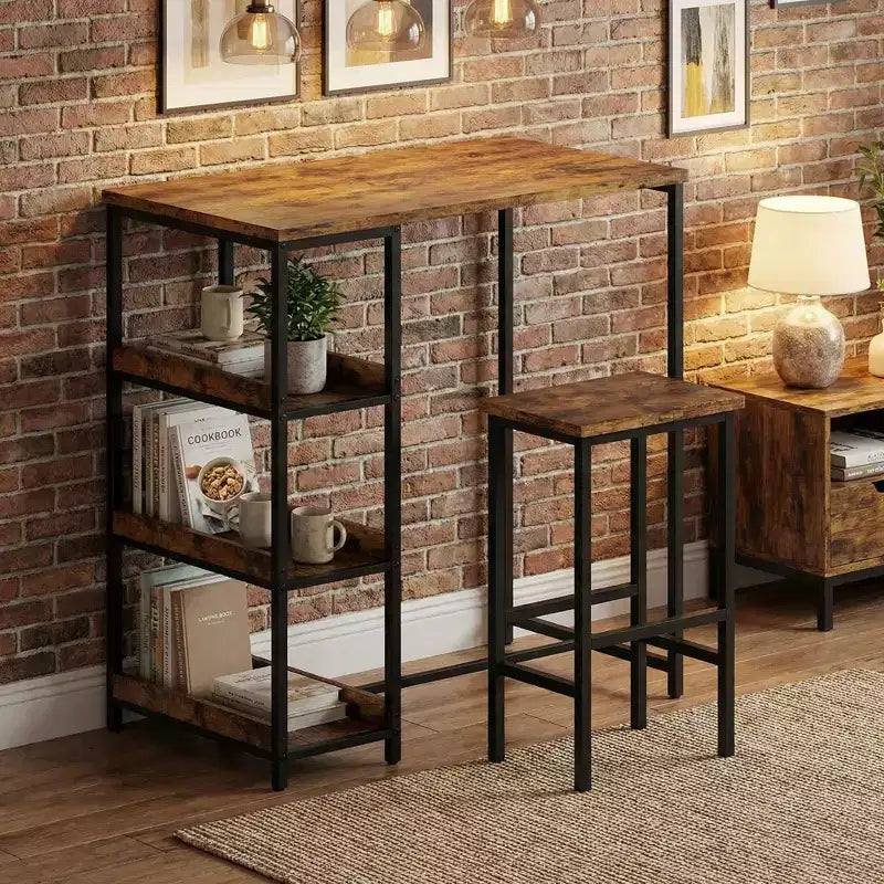 Black/Grey/Vintage 3-Piece Industrial Dining Set, Seats 2 – Metal Frame & Wood Top