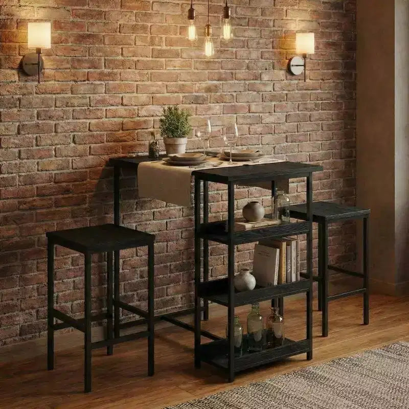 Black/Grey/Vintage 3-Piece Industrial Dining Set, Seats 2 – Metal Frame & Wood Top