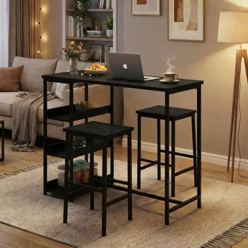 Black/Grey/Vintage 3-Piece Industrial Dining Set, Seats 2 – Metal Frame & Wood Top