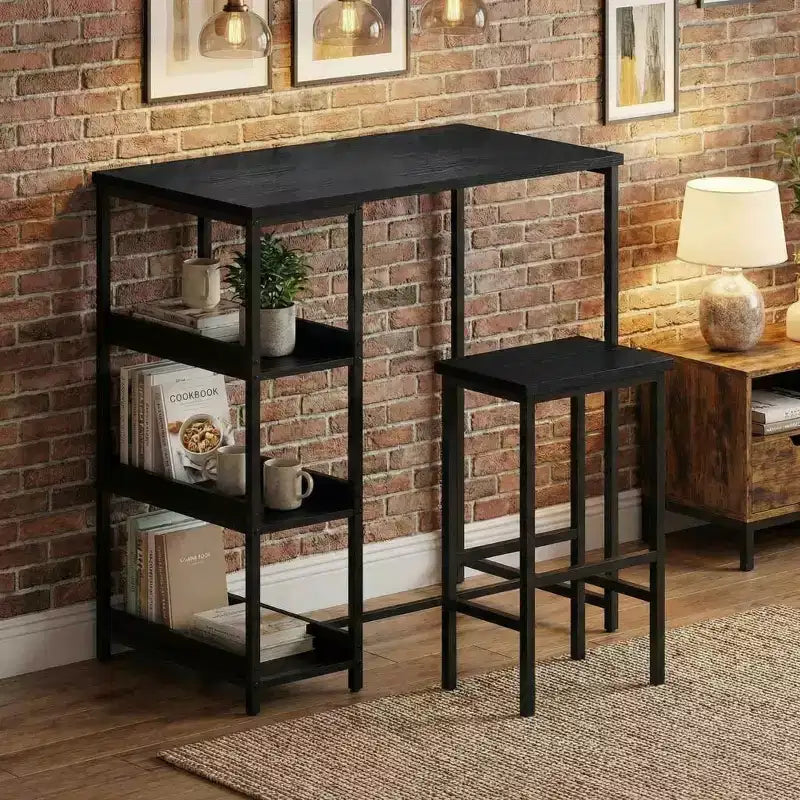 Black/Grey/Vintage 3-Piece Industrial Dining Set, Seats 2 – Metal Frame & Wood Top