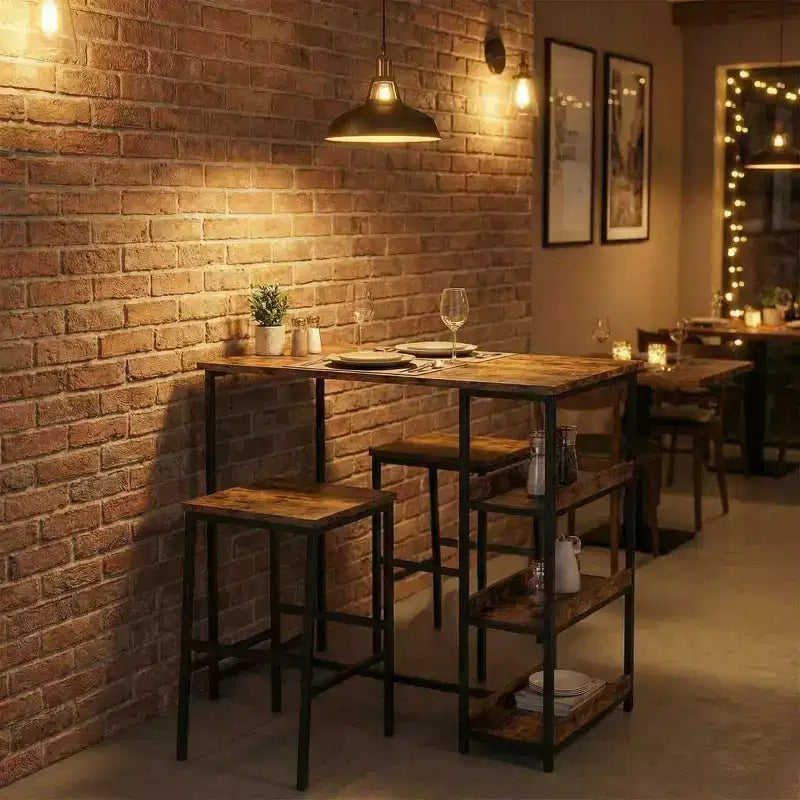 Black/Grey/Vintage 3-Piece Industrial Dining Set, Seats 2 – Metal Frame & Wood Top