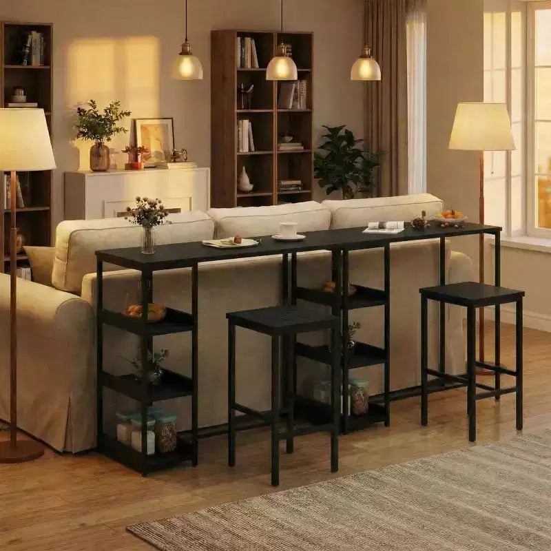 Black/Grey/Vintage 3-Piece Industrial Dining Set, Seats 2 – Metal Frame & Wood Top