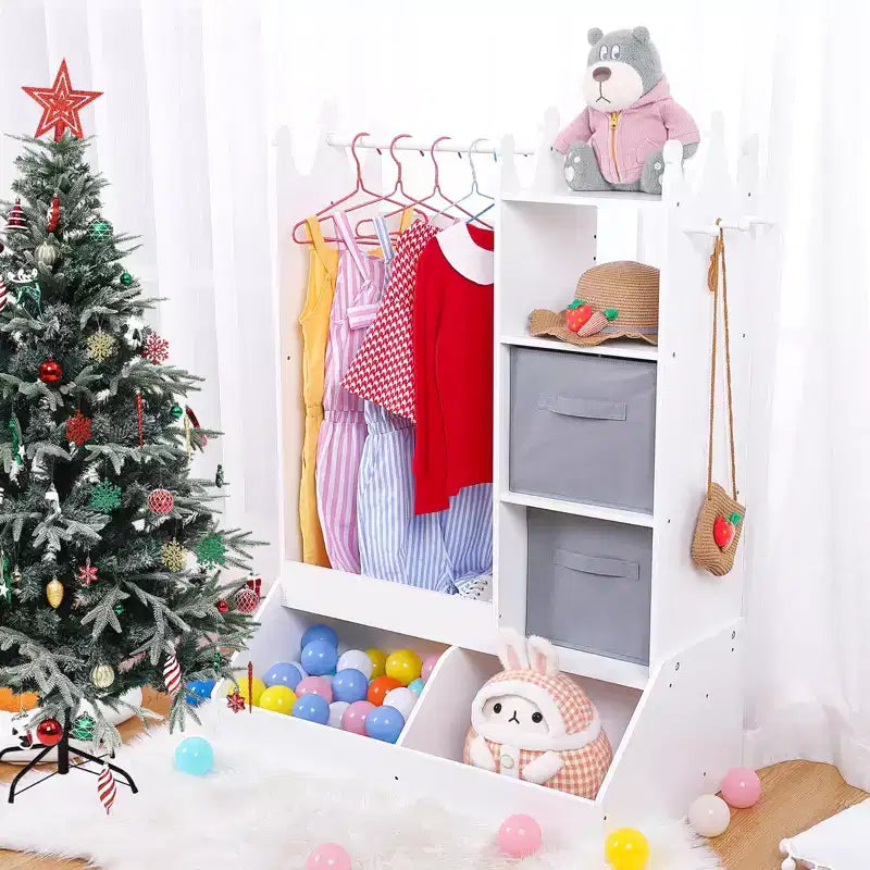Pink / White Kids Dress-Up Wardrobe with Lighted Mirror – Single-Child Storage Closet