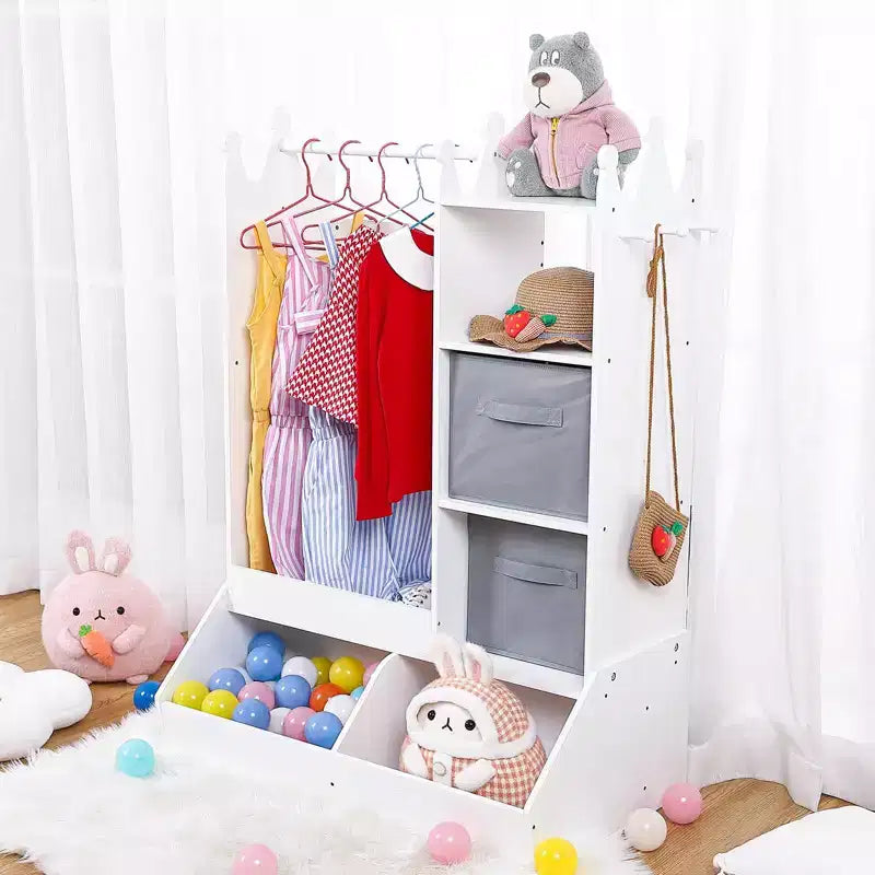 Pink / White Kids Dress-Up Wardrobe with Lighted Mirror – Single-Child Storage Closet