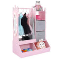 Kids Dress Up Storage, Lighted Mirror Costume Wardrobe Closet with Hanging Armoire & Bins for Bedroom Playroom