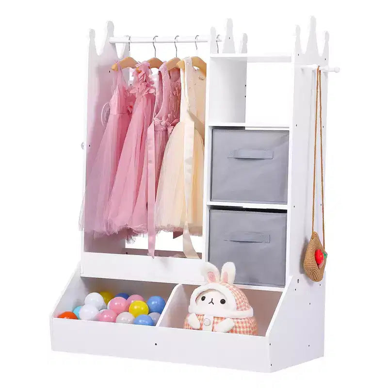 Pink / White Kids Dress-Up Wardrobe with Lighted Mirror – Single-Child Storage Closet