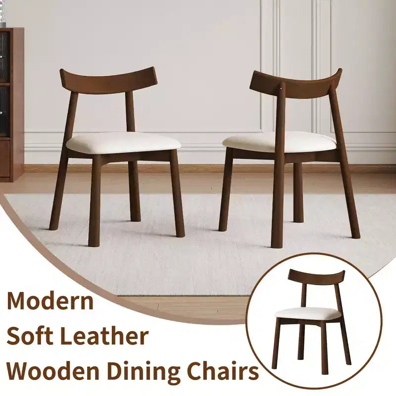 Brown Leather Armless Dining Chair, Set of 2