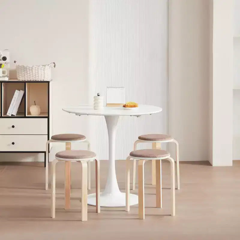 MAYEERTY Set of 4 Stackable Chairs Stools, Round Backless Birch Wood Dining Stools Chairs for Dining Room, Classroom, Small Spaces