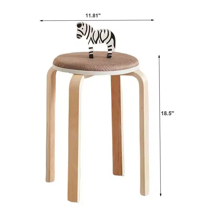 Natural Wood Round Backless Stackable Dining Stool, Set of 4