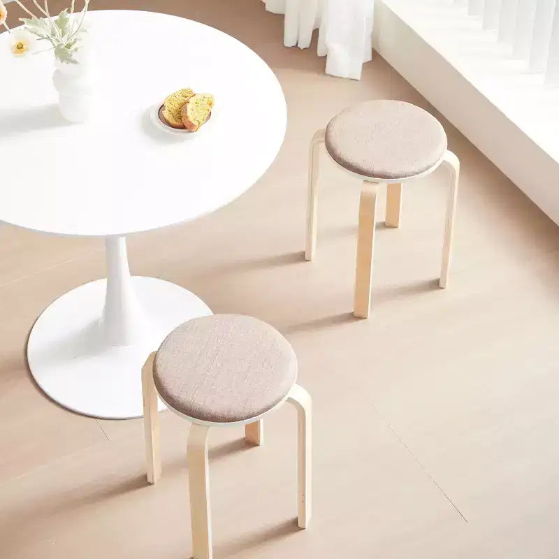 Natural Wood Round Backless Stackable Dining Stool, Set of 4
