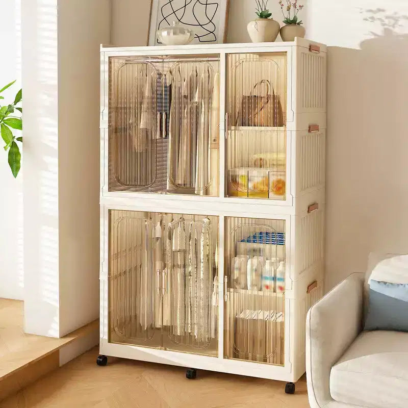 White 6-Cube Rolling Wardrobe Closet with Hanging Rods & Magnetic Doors, for 1 Child