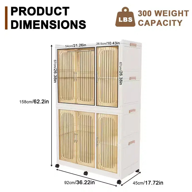 White 6-Cube Rolling Wardrobe Closet with Hanging Rods & Magnetic Doors, for 1 Child
