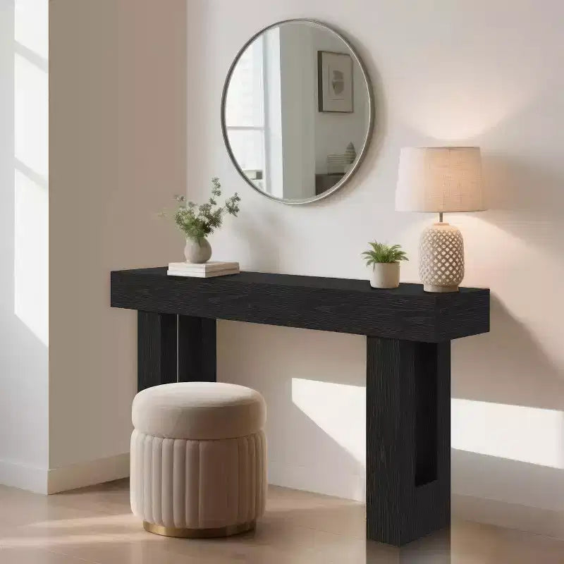 Black Rectangular Farmhouse Console Table – 63", 1-Person Assembly
