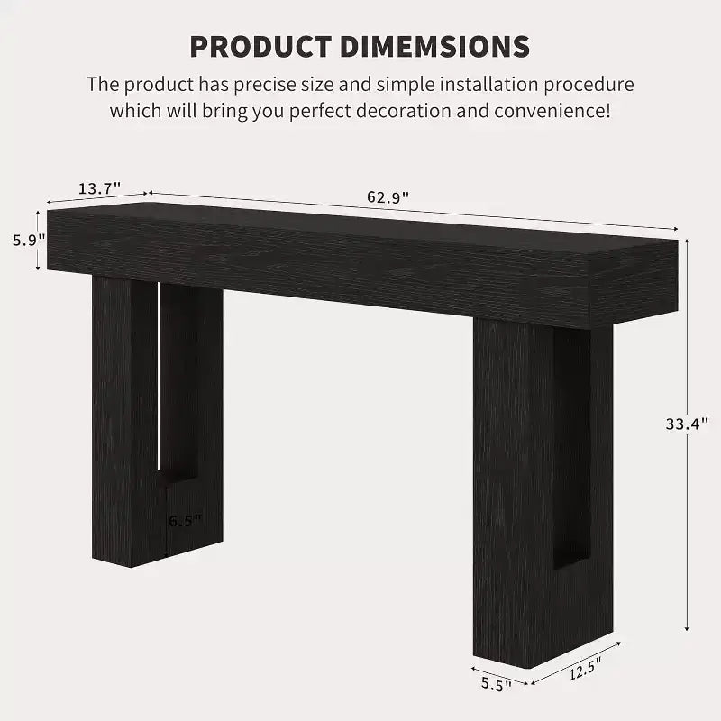 Black Rectangular Farmhouse Console Table – 63", 1-Person Assembly