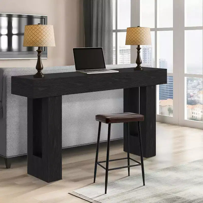 Black Rectangular Farmhouse Console Table – 63", 1-Person Assembly