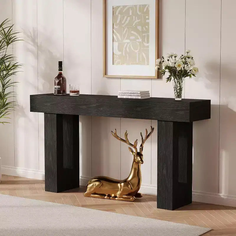 Black Rectangular Farmhouse Console Table – 63", 1-Person Assembly