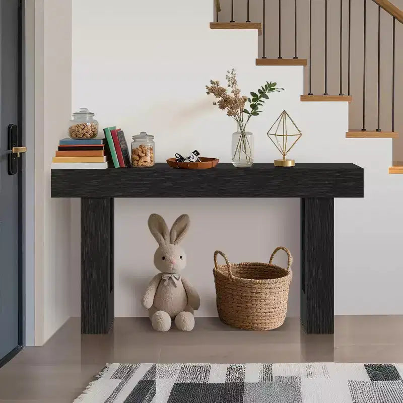 Black Rectangular Farmhouse Console Table – 63", 1-Person Assembly