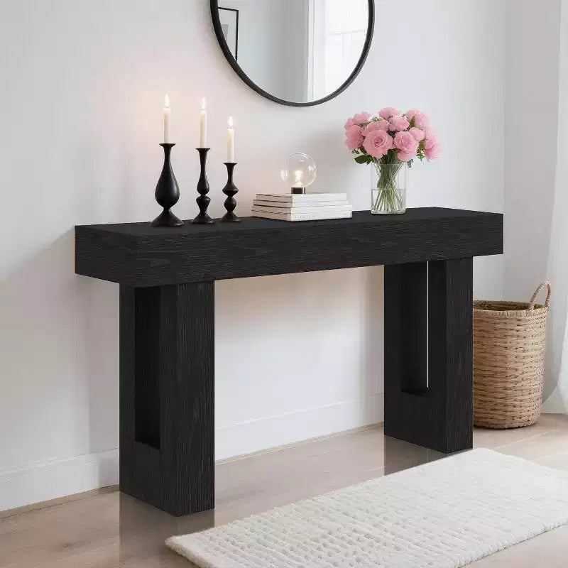 Black Rectangular Farmhouse Console Table – 63", 1-Person Assembly