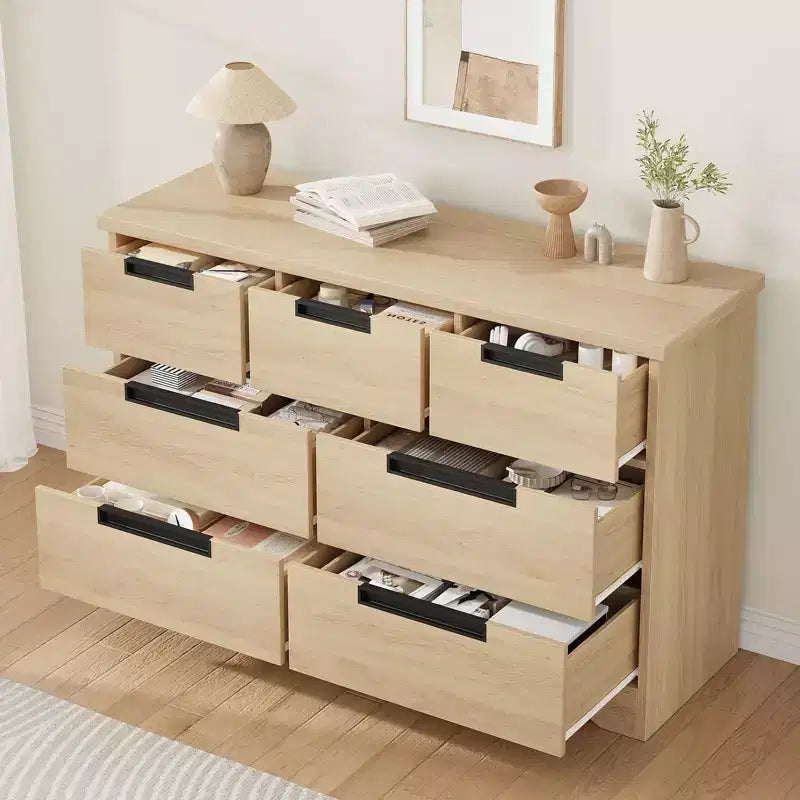 Natural Wood 7-Drawer Dresser with Embedded Handles, for 1