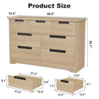 Cassettiera in Legno Naturale a 7 Cassetti con Maniglie Integrate, per 1
