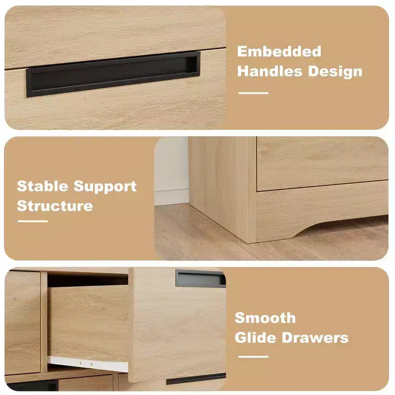 Natural Wood 7-Drawer Dresser with Embedded Handles, for 1
