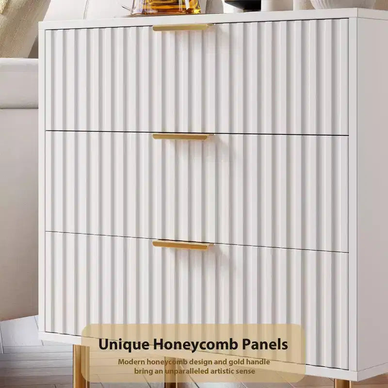 Brown / White Fluted 3-Drawer Dresser, for 1 Person
