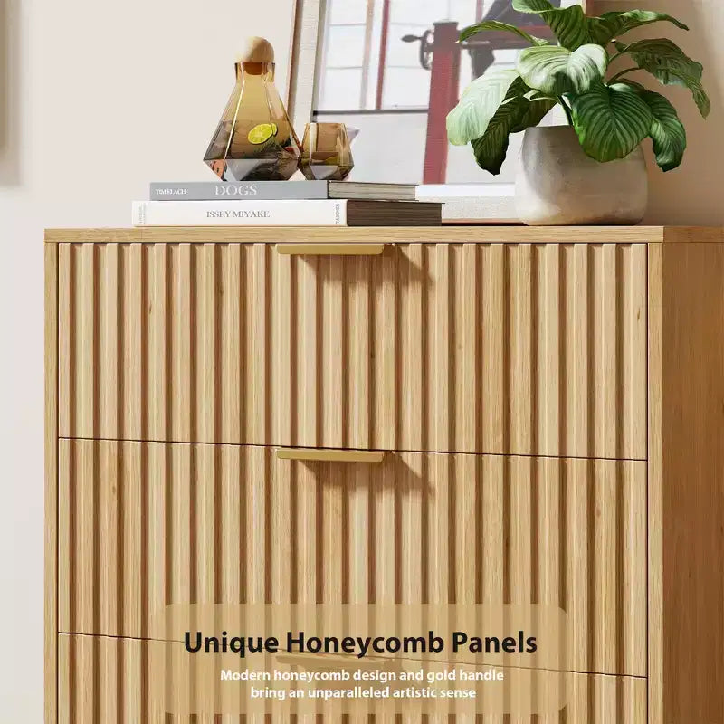Brown / White Fluted 3-Drawer Dresser, for 1 Person