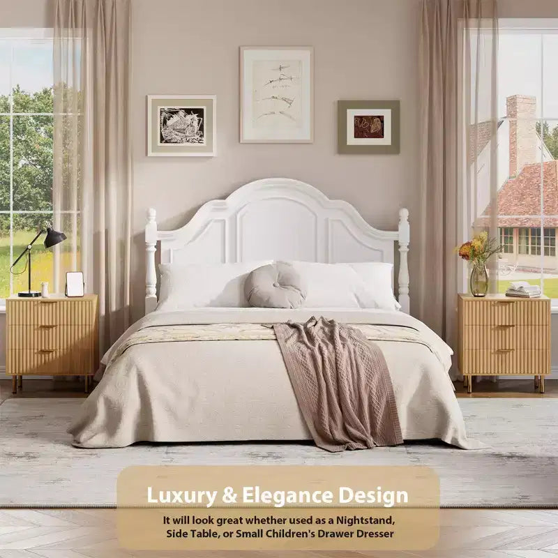 Brown / White Fluted 3-Drawer Dresser, for 1 Person