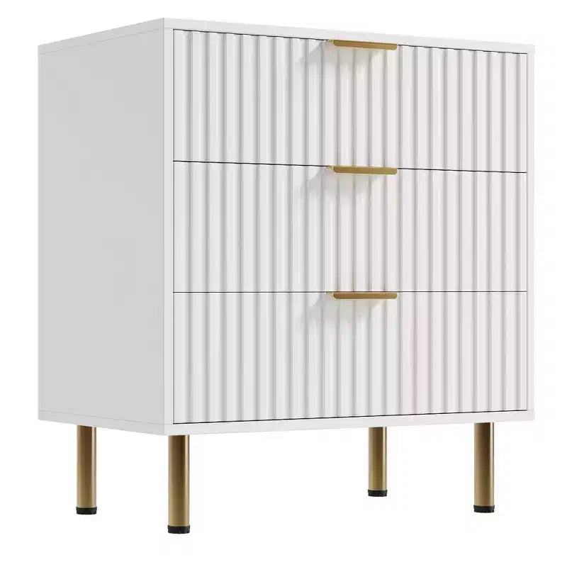 Brown / White Fluted 3-Drawer Dresser, for 1 Person