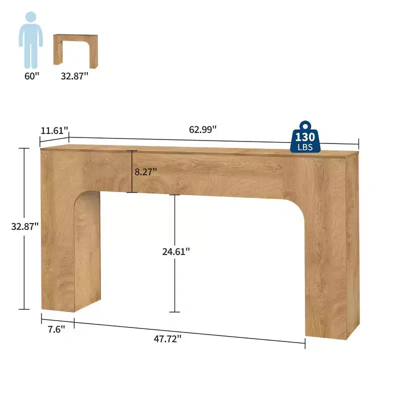 Oak Narrow Console Table, Slim Entryway / Sofa Table for 1–2 People, 47" or 63"