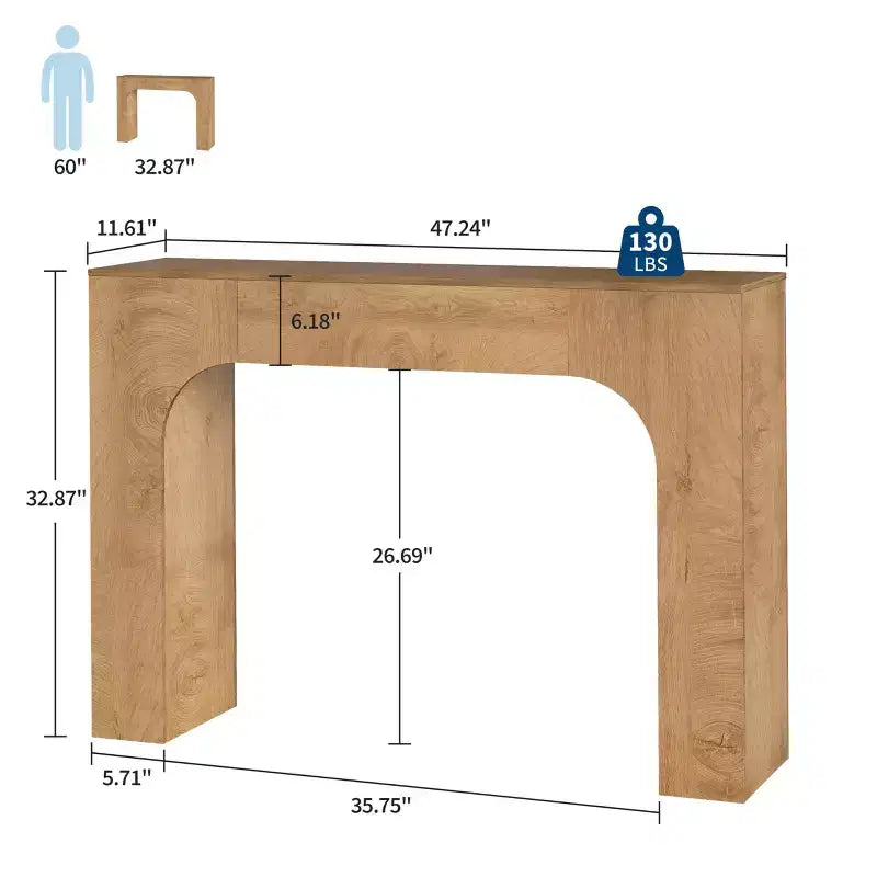 Oak Narrow Console Table, Slim Entryway / Sofa Table for 1–2 People, 47" or 63"