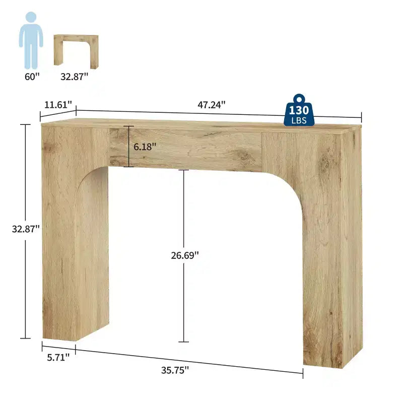 Oak Narrow Console Table, Slim Entryway / Sofa Table for 1–2 People, 47" or 63"