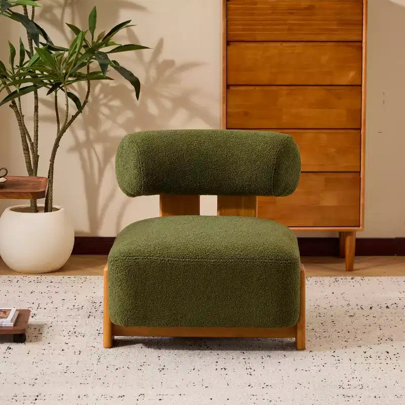Cream Boucle Armless Accent Chair, Single Seat