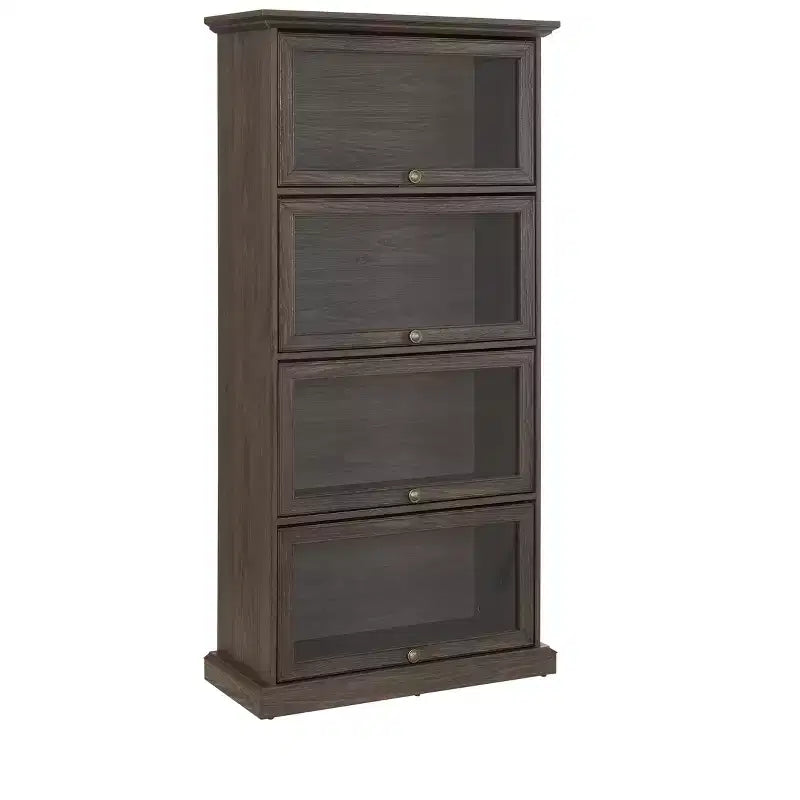 Clear 4-Tier Glass Display Cabinet, 2-Door, Single Assembly