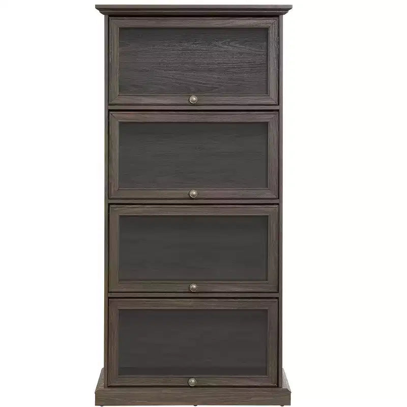 Clear 4-Tier Glass Display Cabinet, 2-Door, Single Assembly