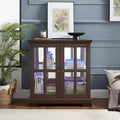 LED Antique Display Cabinet with Glass Doors, Adjustable Shelves, and Remote Control for Vintage Showcase