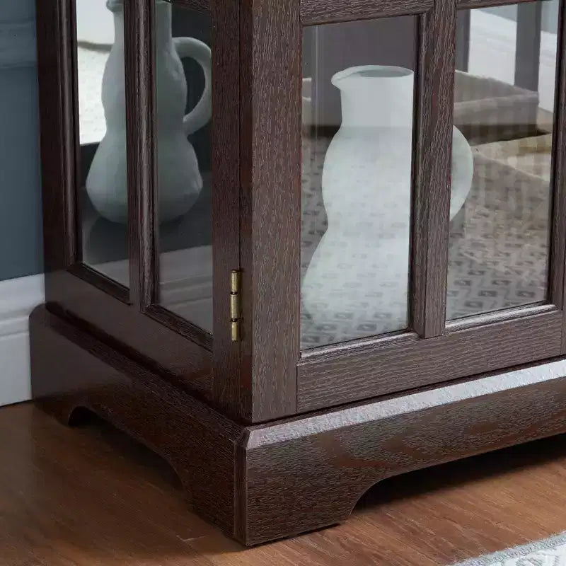 Brown Wood Retro Display Cabinet with Glass Doors & LED Lighting, 1-Person Assembly