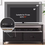 Mobile TV con venature in legno grigio con 2 cassetti e ripiani aperti, adatto per TV fino a 50"