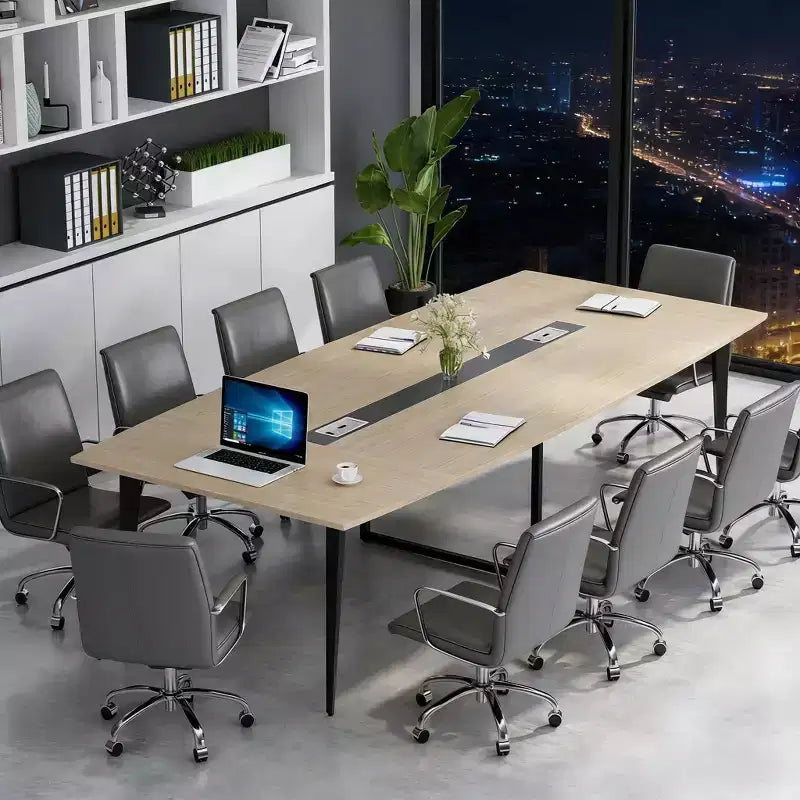 Brown & Black Boat-Shaped Conference Table, Seats 8