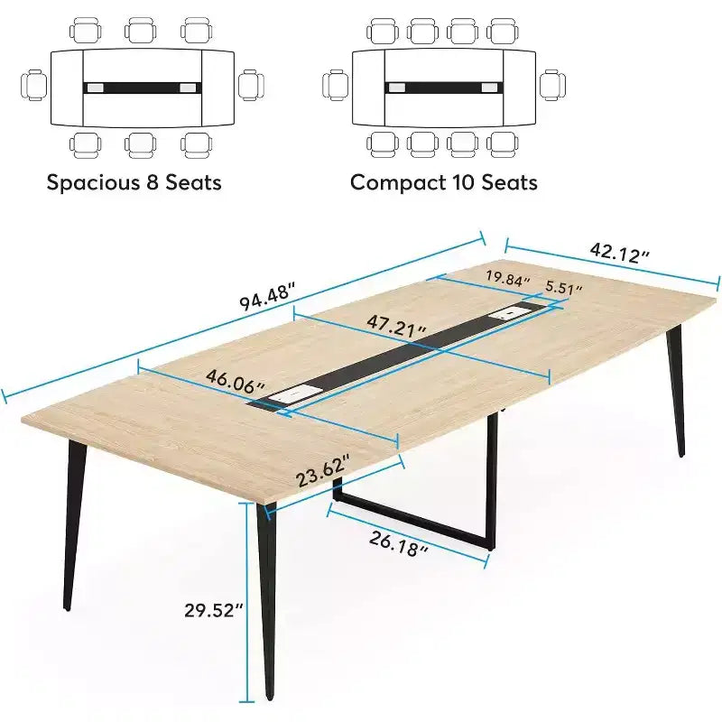 Brown & Black Boat-Shaped Conference Table, Seats 8