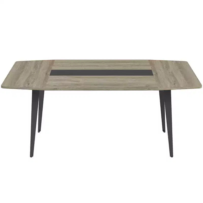Brown & Black Boat-Shaped Conference Table, Seats 8