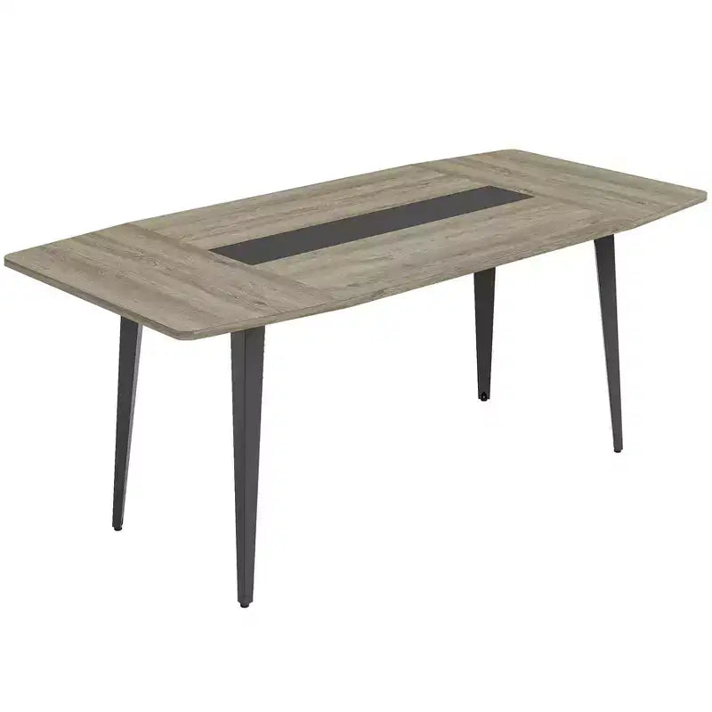 Brown & Black Boat-Shaped Conference Table, Seats 8