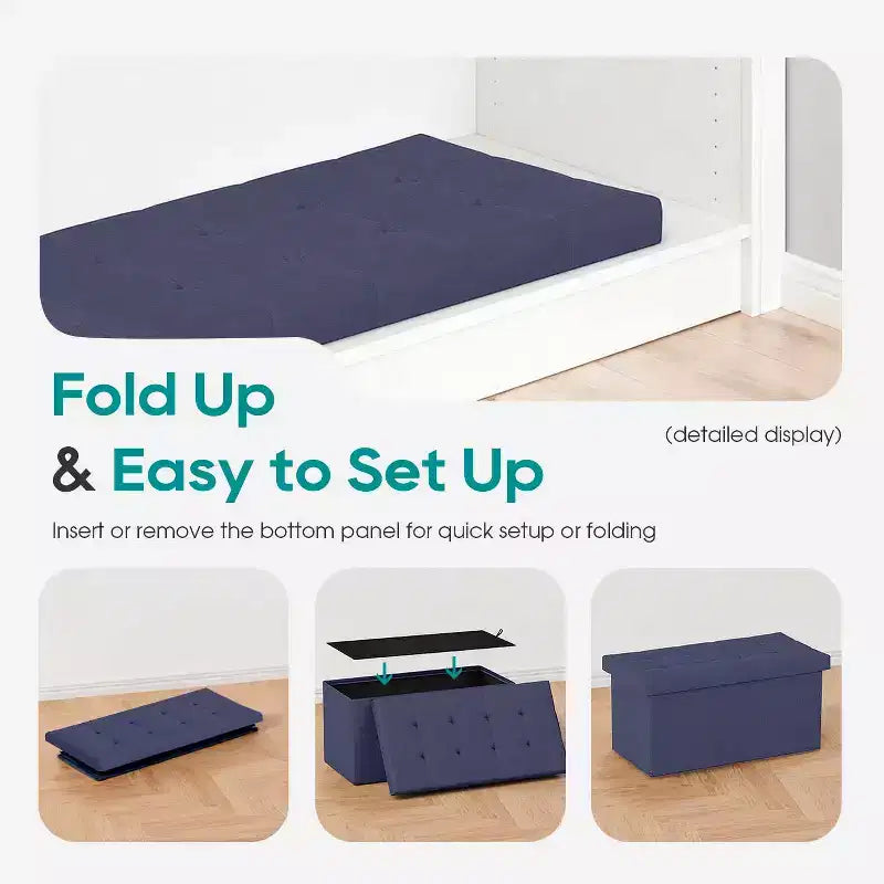 Black / Blue / Gray Folding Storage Ottoman Bench – 2-Person Seat