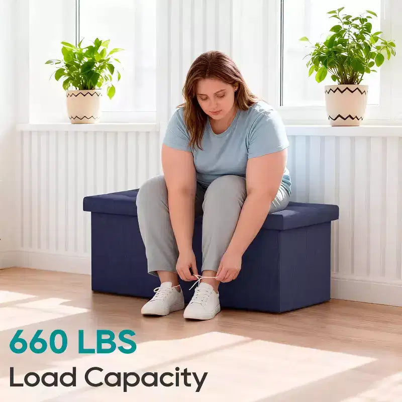 Black / Blue / Gray Folding Storage Ottoman Bench – 2-Person Seat