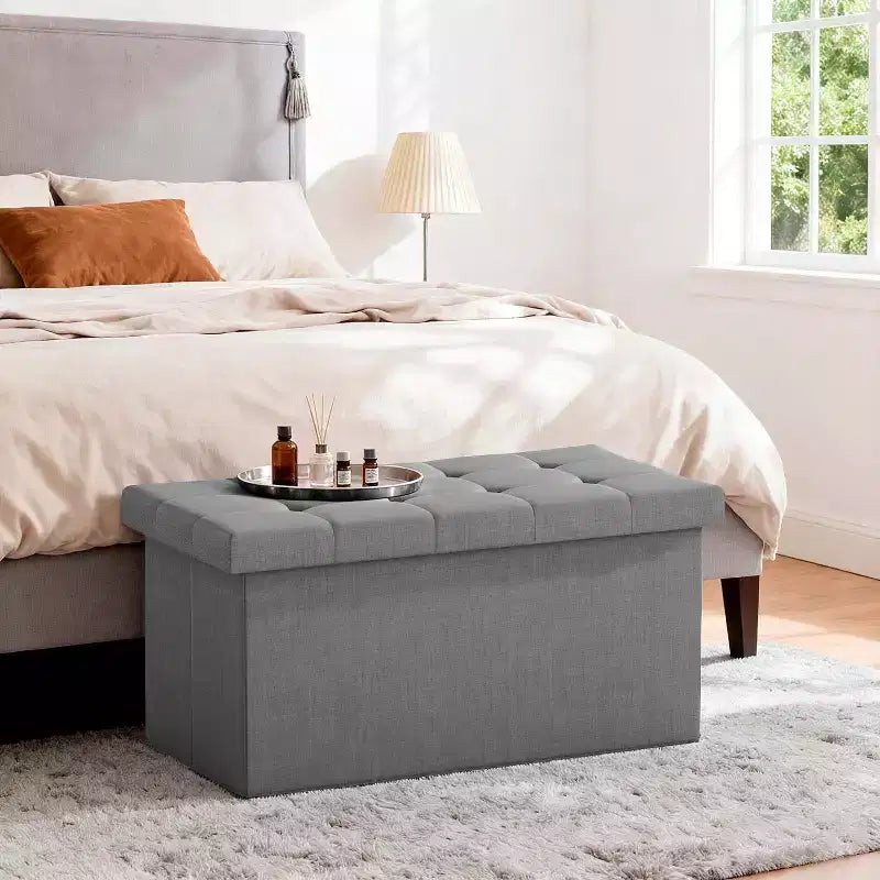 Black / Blue / Gray Folding Storage Ottoman Bench – 2-Person Seat
