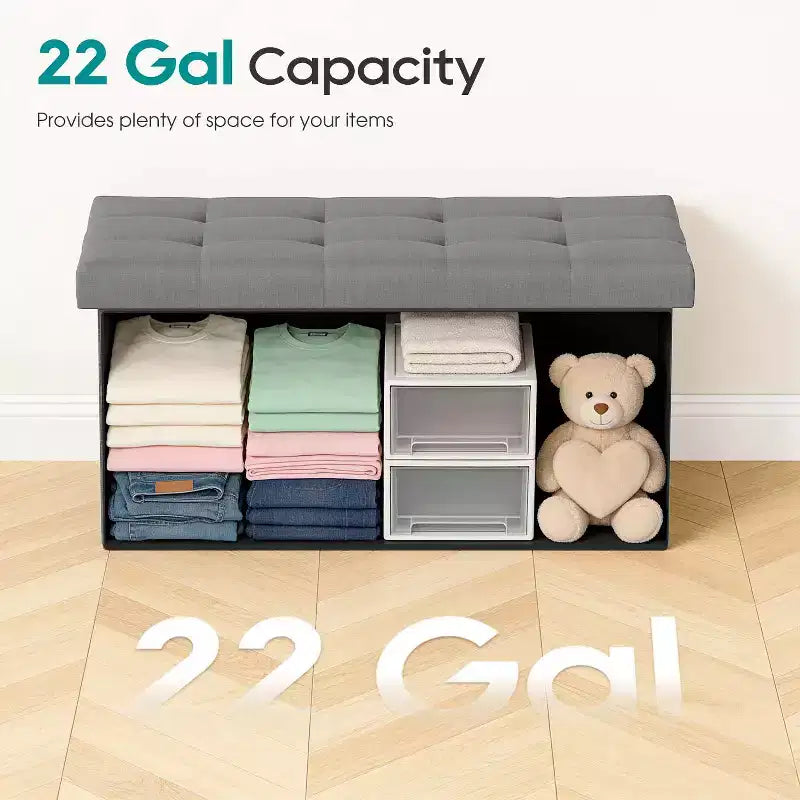 Black / Blue / Gray Folding Storage Ottoman Bench – 2-Person Seat