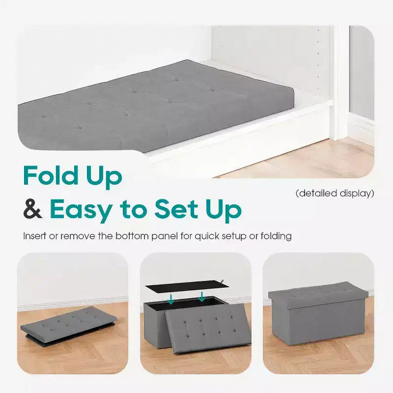 Black / Blue / Gray Folding Storage Ottoman Bench – 2-Person Seat