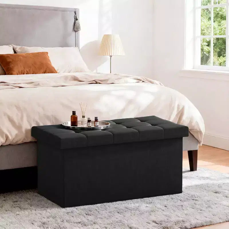 Black / Blue / Gray Folding Storage Ottoman Bench – 2-Person Seat