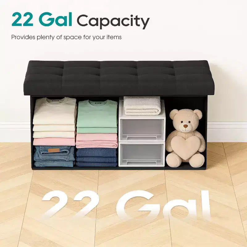 Black / Blue / Gray Folding Storage Ottoman Bench – 2-Person Seat